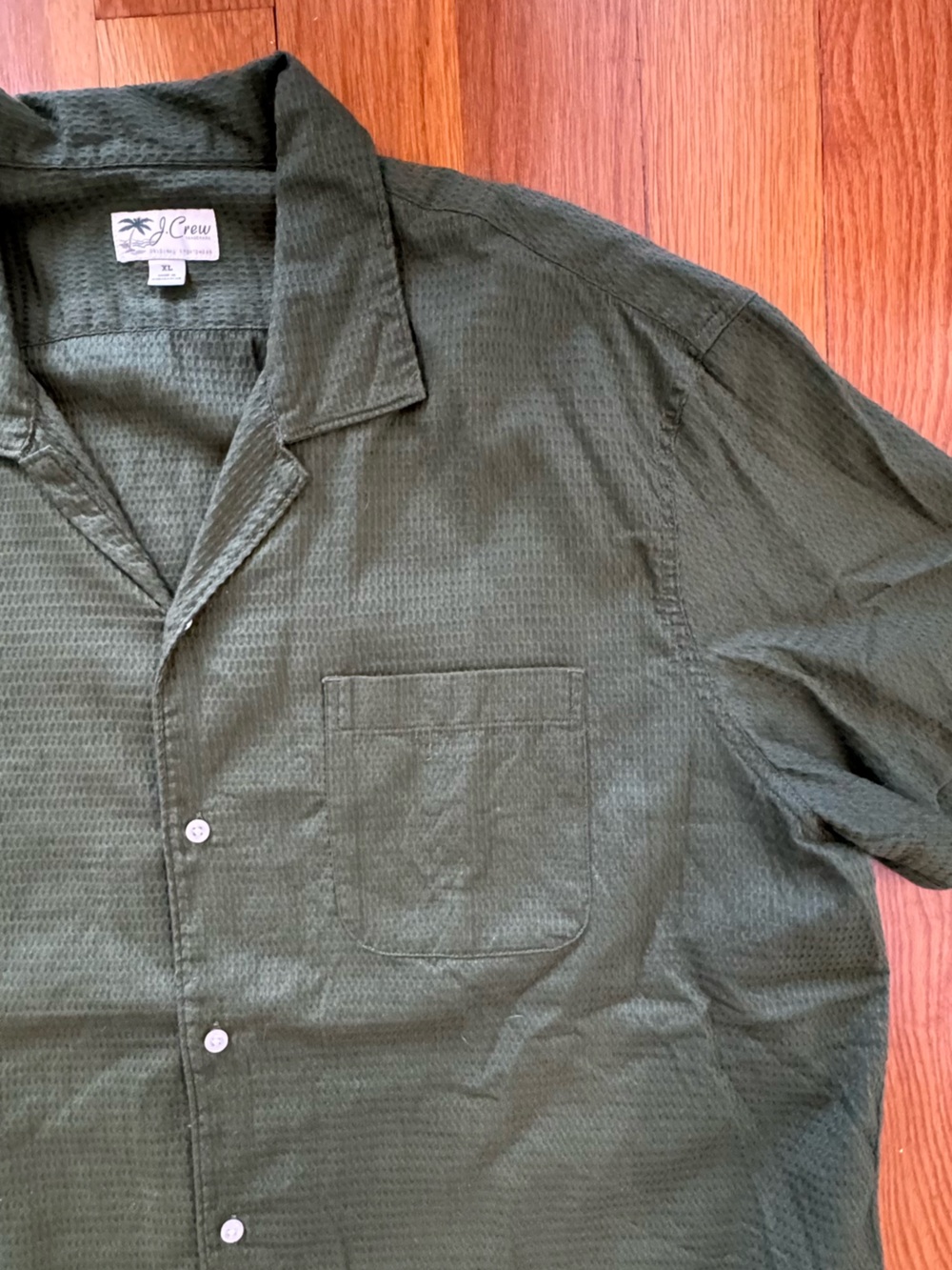 J.Crew Olive Green Textured Shirt XL Cotton Waffle Seersucker Casual